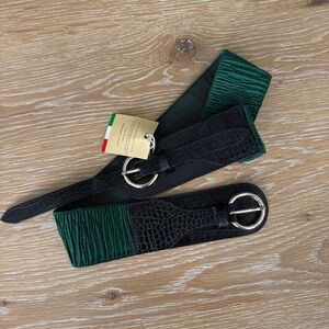 Martina Mori Genuine Leather Belt Made in Italy Black Croc Embossed Women’s